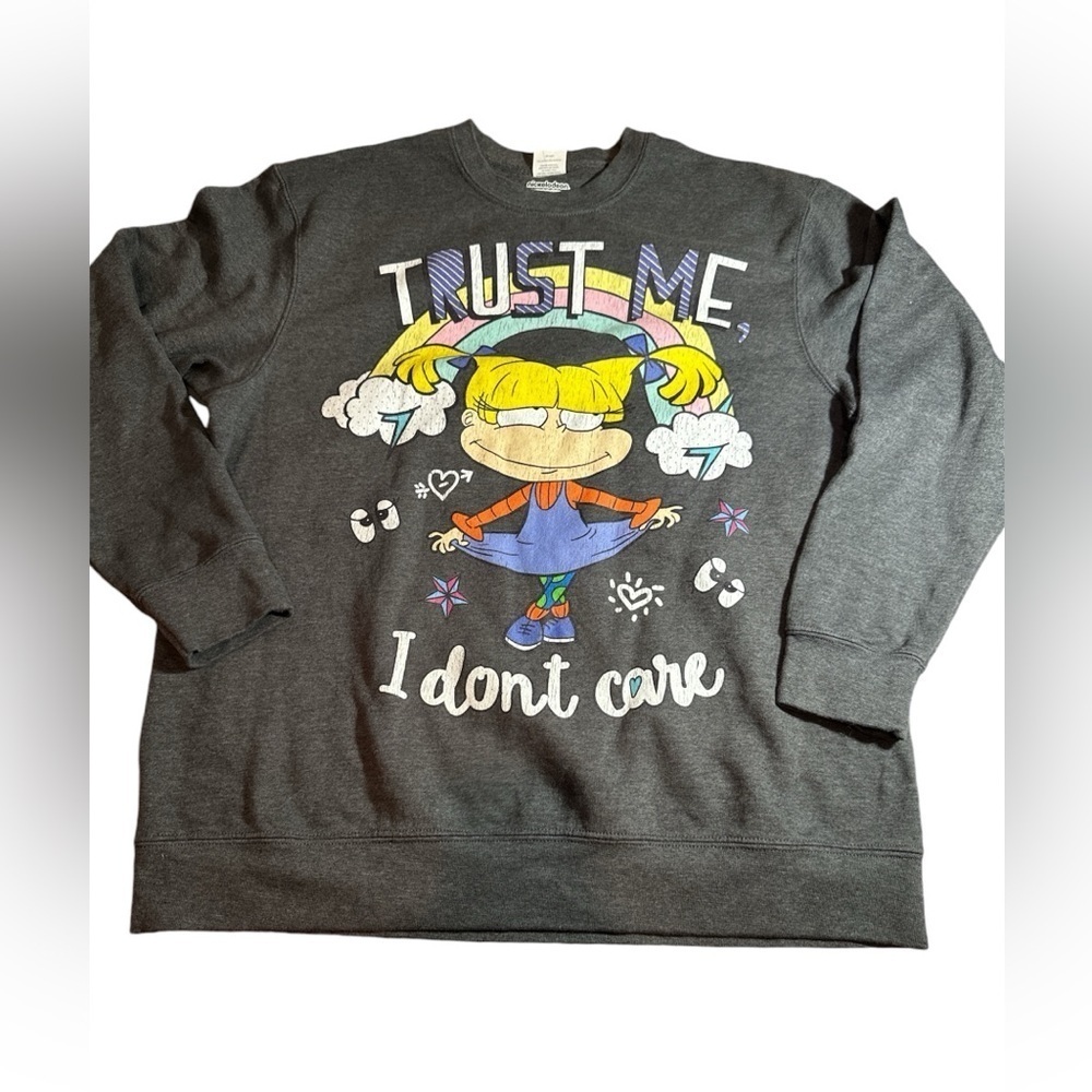 Nickelodeon Trust Me I Don't Care Long Sleeve Crew NeckSweatshirt Size L Grey